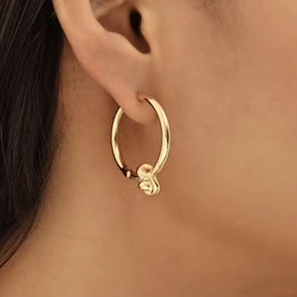 🆕 Chic Knot Accent 18K Gold Hoop Earrings Trendy Stainless Steel Minimalist - Picture 4 of 13